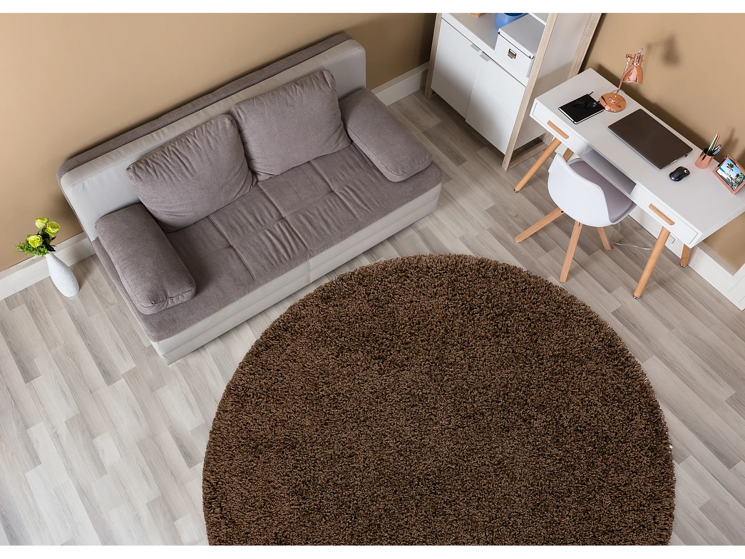 Tapijt SOFFI ROND shaggy 5cm bruin cercle 160 cm