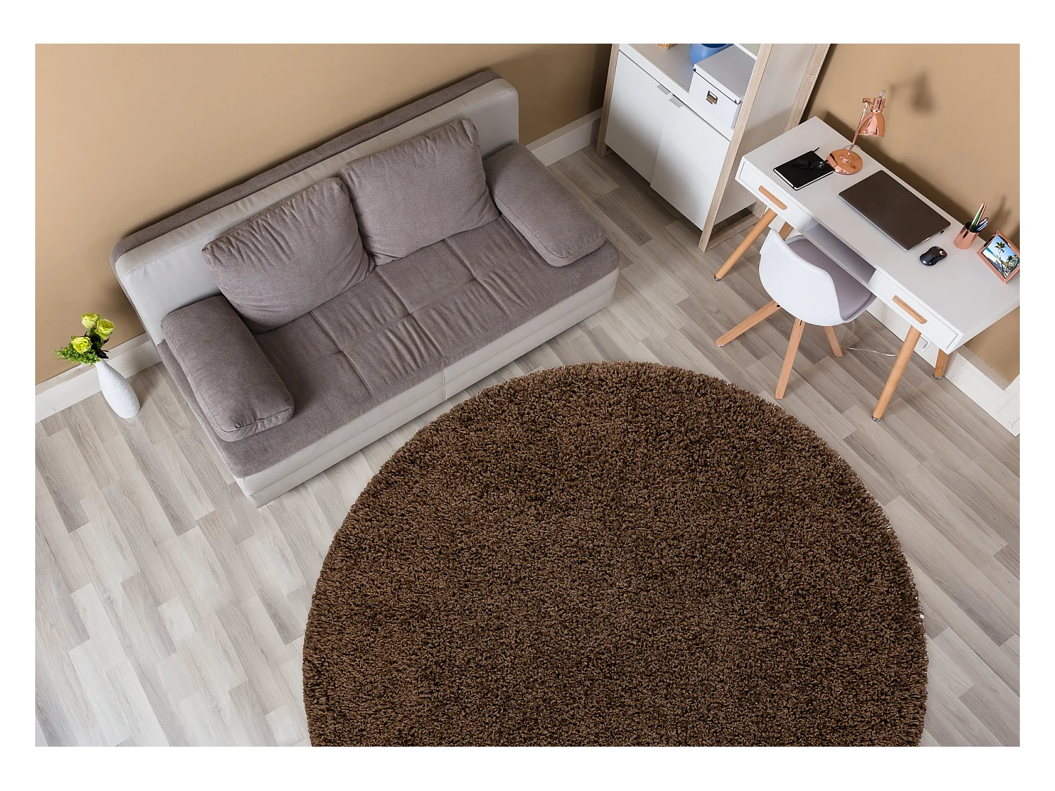 Tapijt SOFFI ROND shaggy 5cm bruin cercle 160 cm