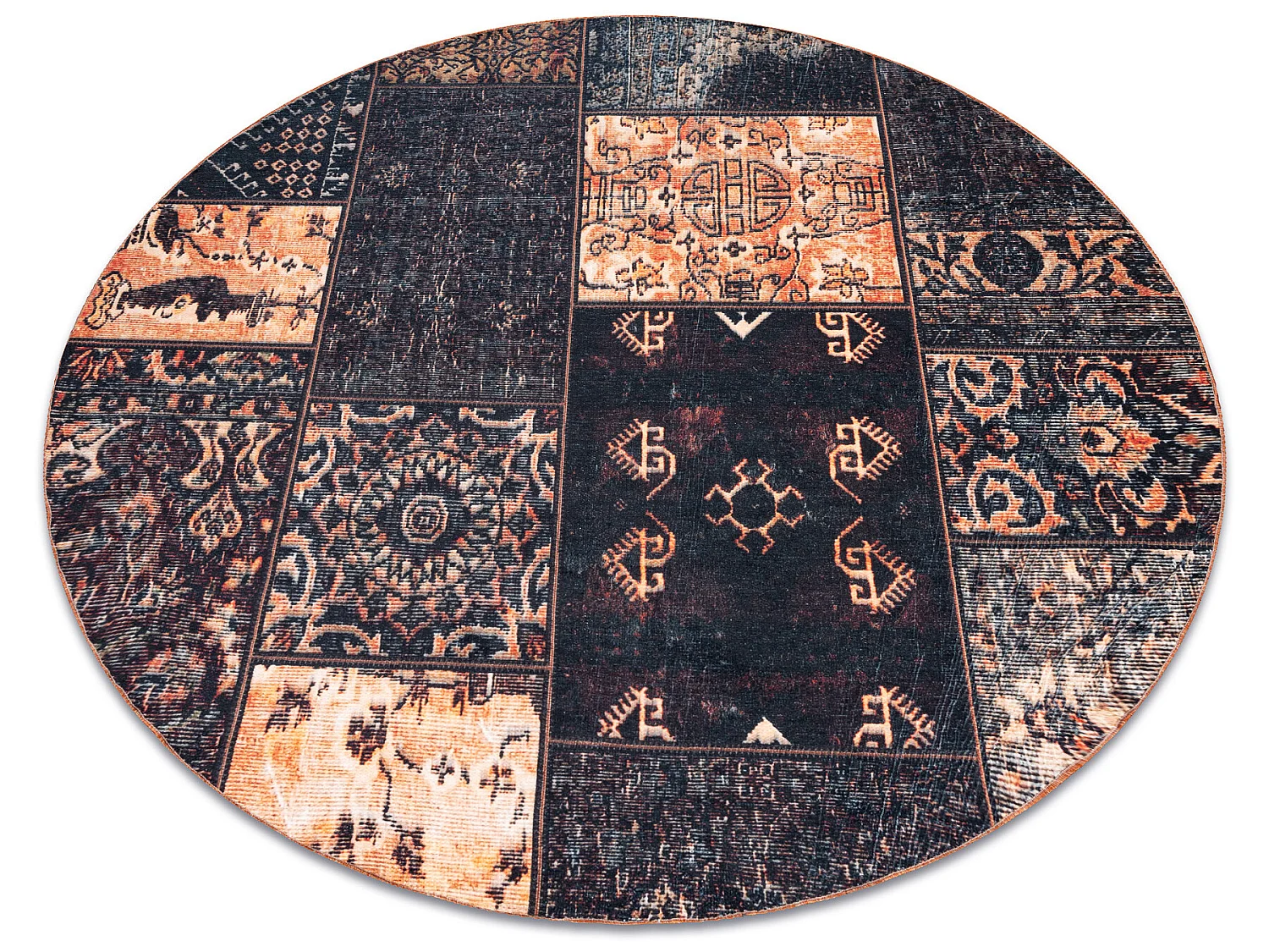 Tapis ANTIKA ancient chocolate cercle, patchwork moderne, lavable grec cercle 200 cm