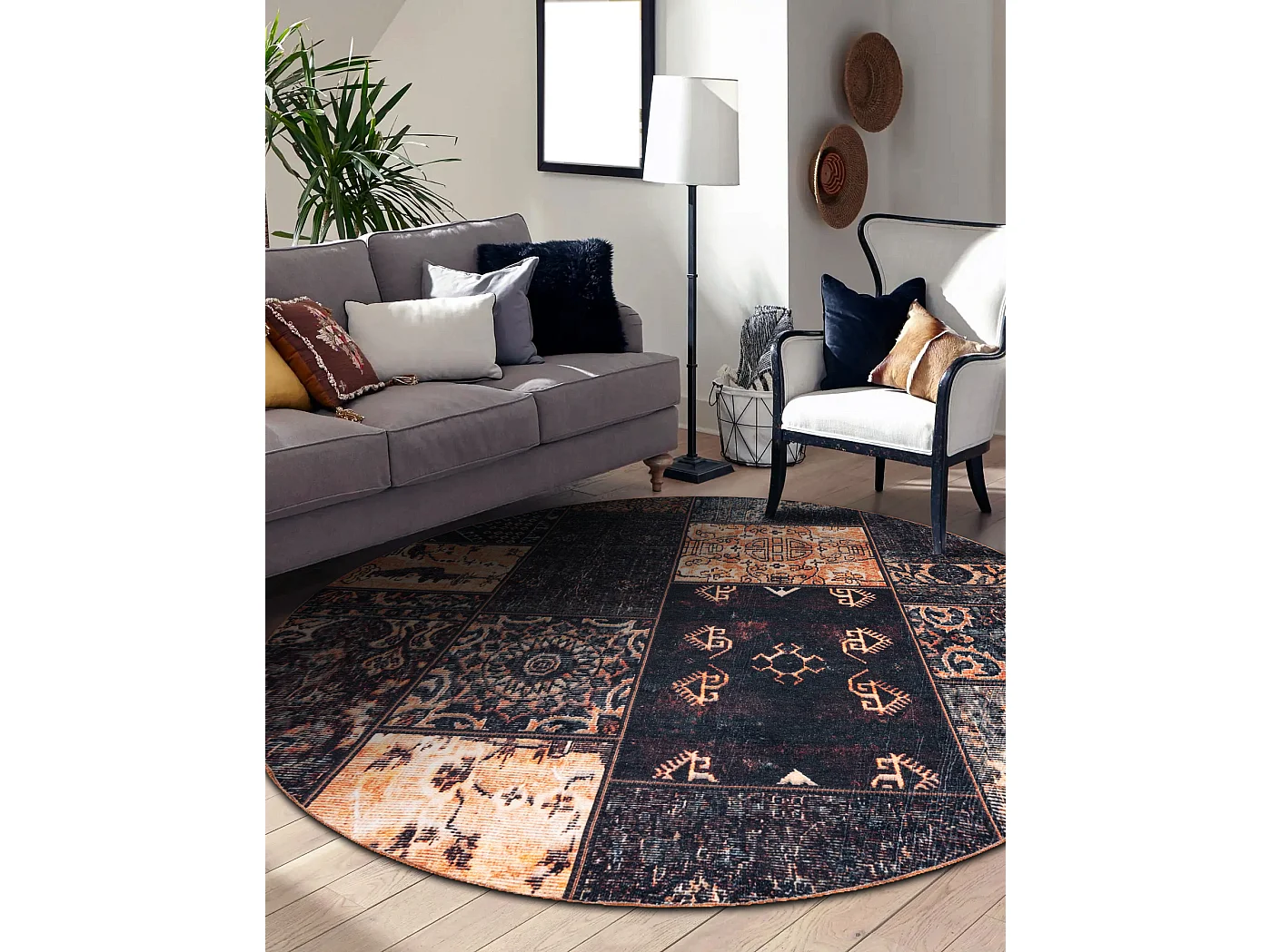 Tapis ANTIKA ancient chocolate cercle, patchwork moderne, lavable grec cercle 200 cm