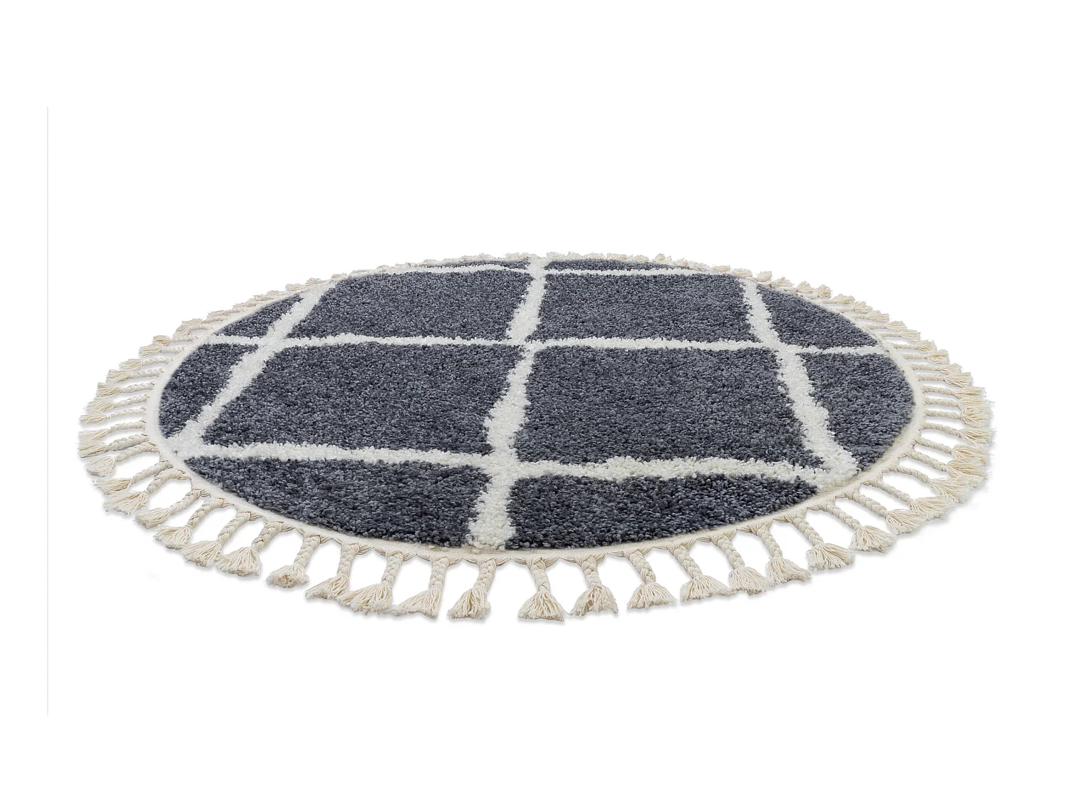 Tapijt BERBER CROSS B5950 ROND grijskleuring / witrand , Barber , maro cercle 160 cm