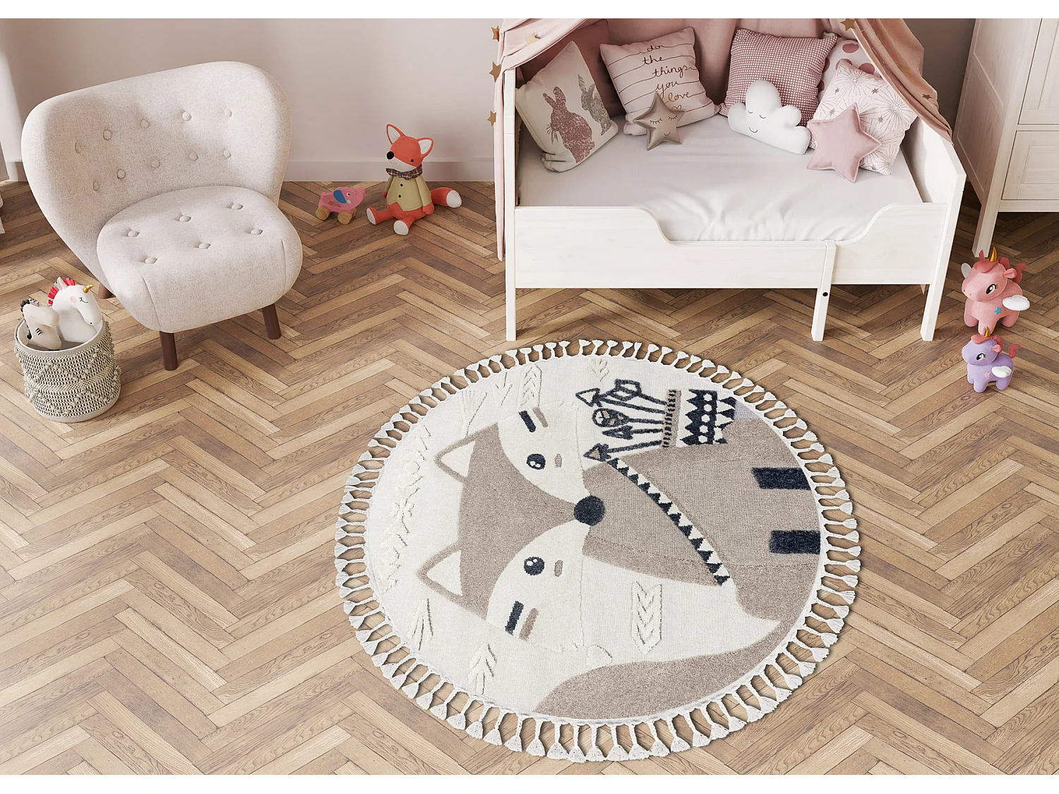 Teppich YOYO EY80 Kreis weiß / beige - Fuchs für Kinder, strukturell cercle 120 cm