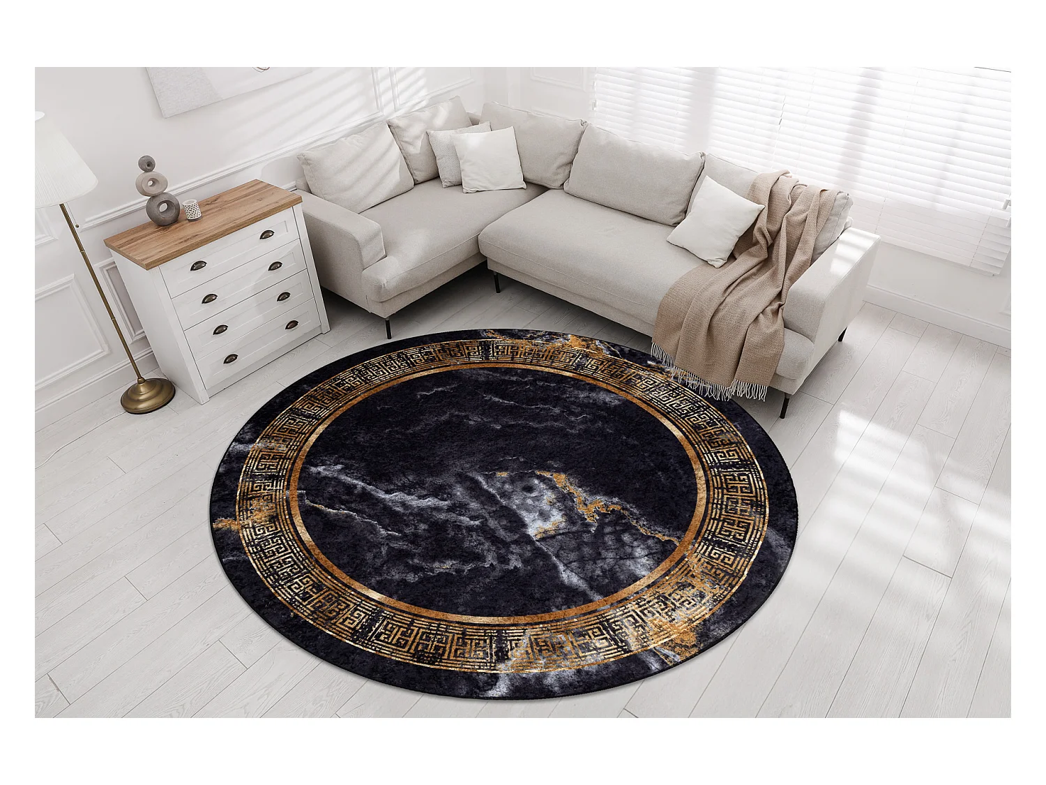 Dywan do prania MIRO 51199.806 koło Marmur, grecki antypoślizgowy -  cercle 80 cm