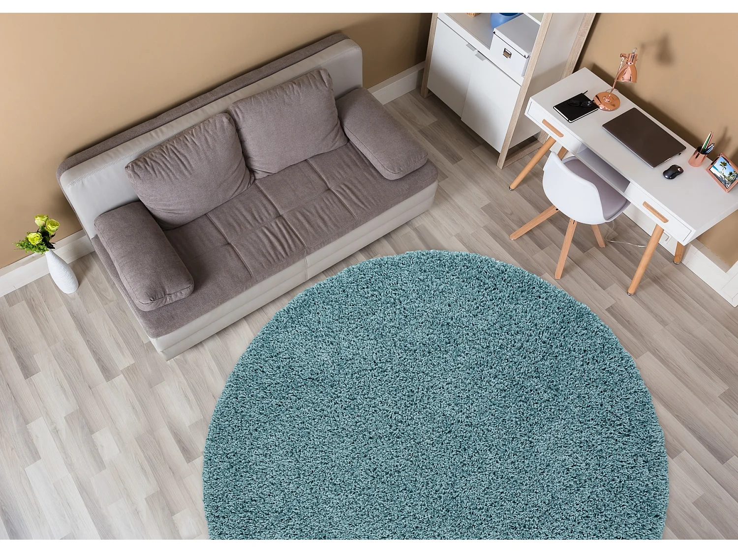 Tapijt SOFFI ROND shaggy 5cm blauw cercle 160 cm