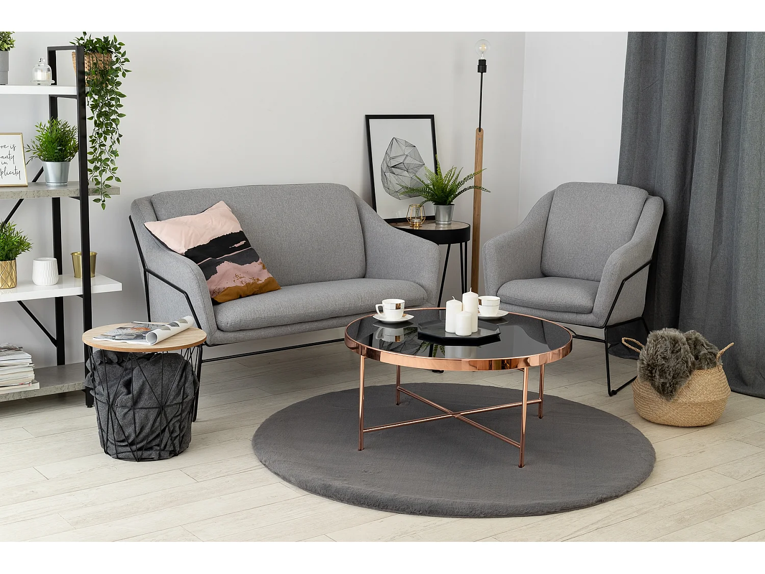 Tapijt BUNNY ROND anthracytkleuring IMITATIE konijnenvacht cercle 80 cm