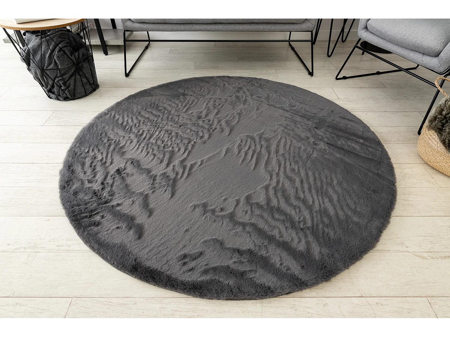 Tapijt BUNNY ROND anthracytkleuring IMITATIE konijnenvacht cercle 80 cm