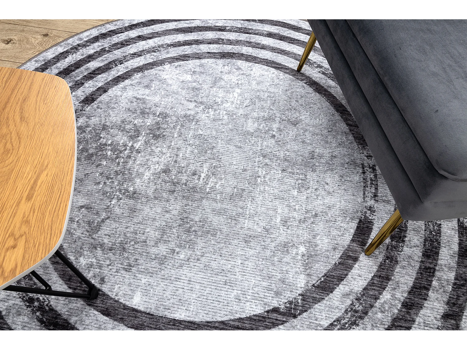 MIRO 51231.806 Kreis Waschteppich Linien Anti-Rutsch - grau / schwarz cercle 80 cm