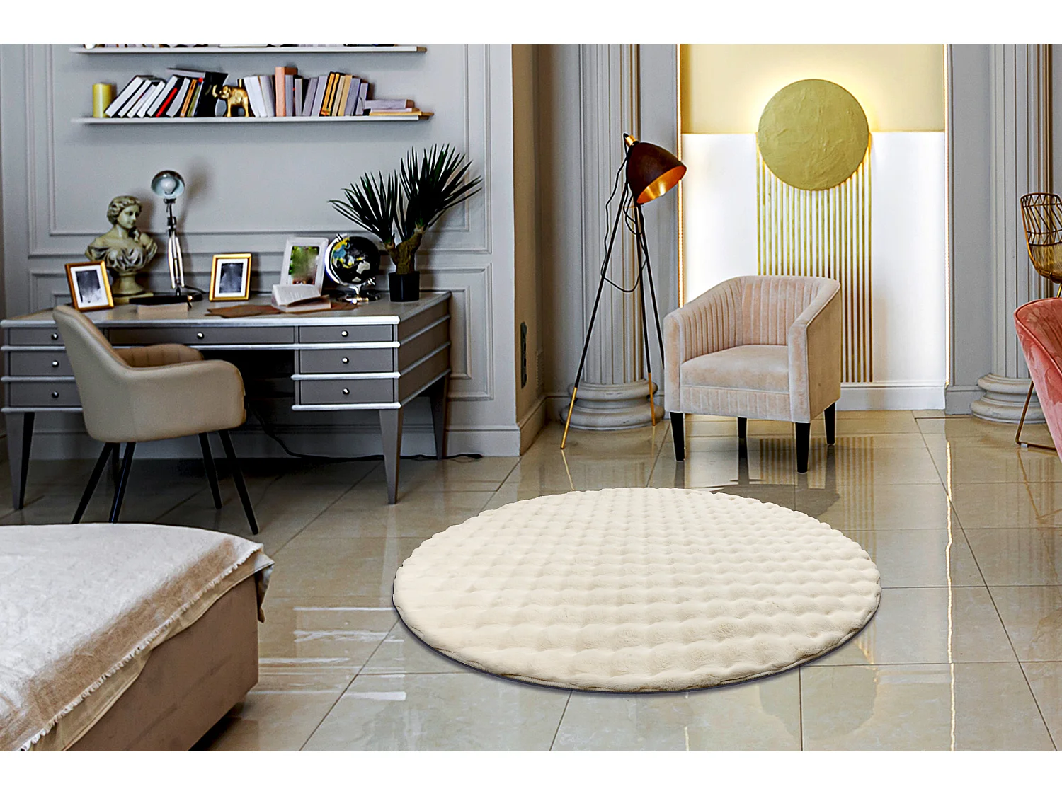 Tapis BUBBLE cercle ivoire 12 IMITATION DE FOURRURE DE LAPIN 3D struct cercle 200 cm