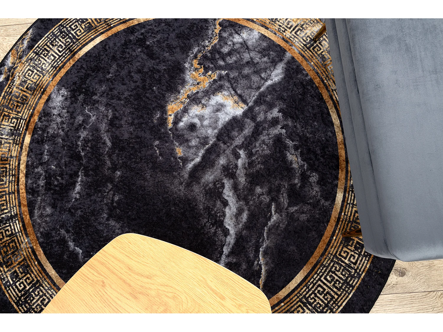 Tapis lavable MIRO 51199.806 cercle Marbre, grec antidérapant - noir  cercle 120 cm