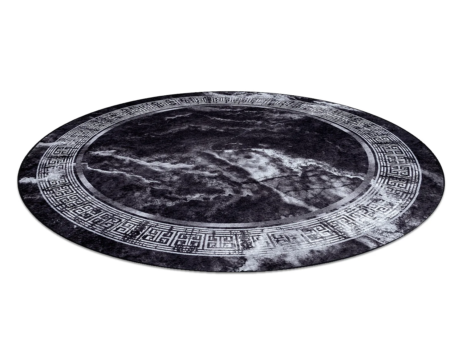 MIRO 51199.807 cirkel tapijt wasbaar marmer, grieks antislip - zwart / cercle 120 cm