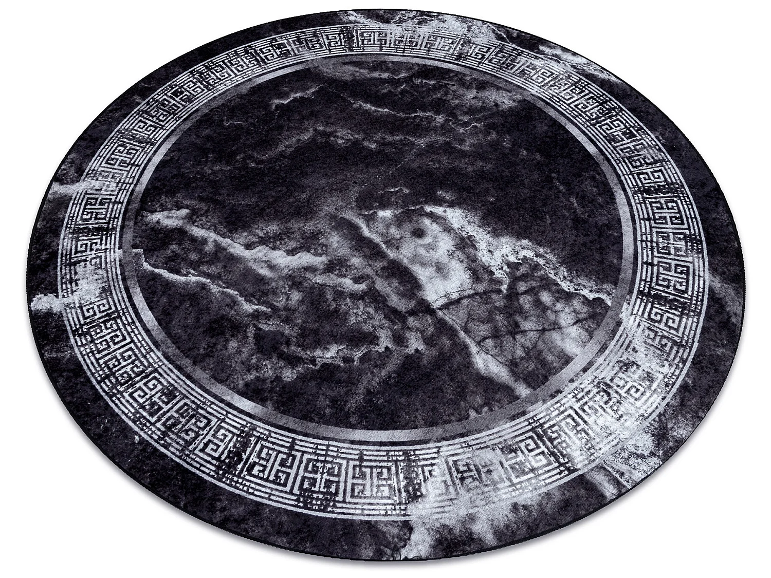 Tapis lavable MIRO 51199.807 cercle Marbre, grec antidérapant - noir  cercle 120 cm