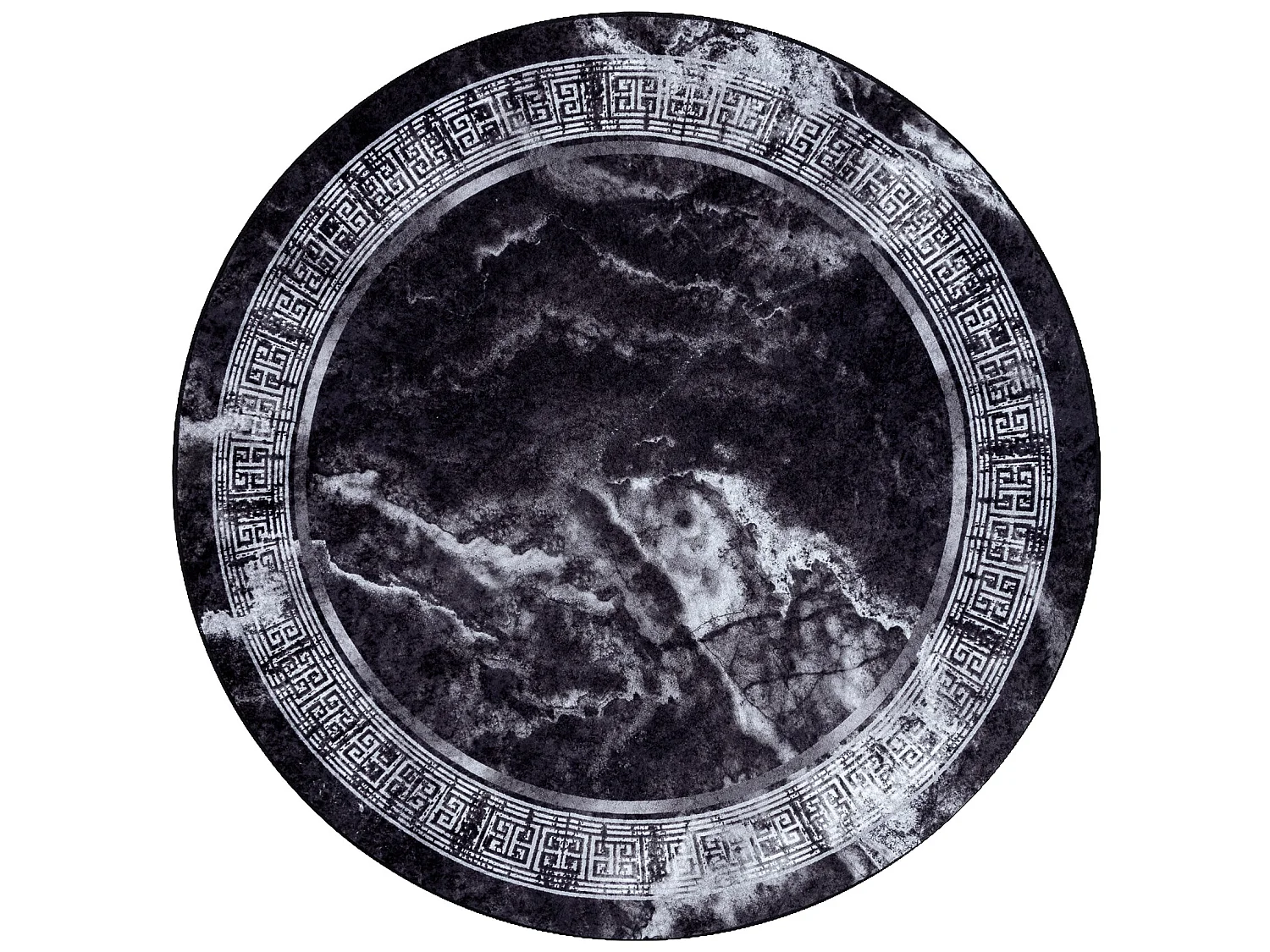 Tapis lavable MIRO 51199.807 cercle Marbre, grec antidérapant - noir  cercle 120 cm