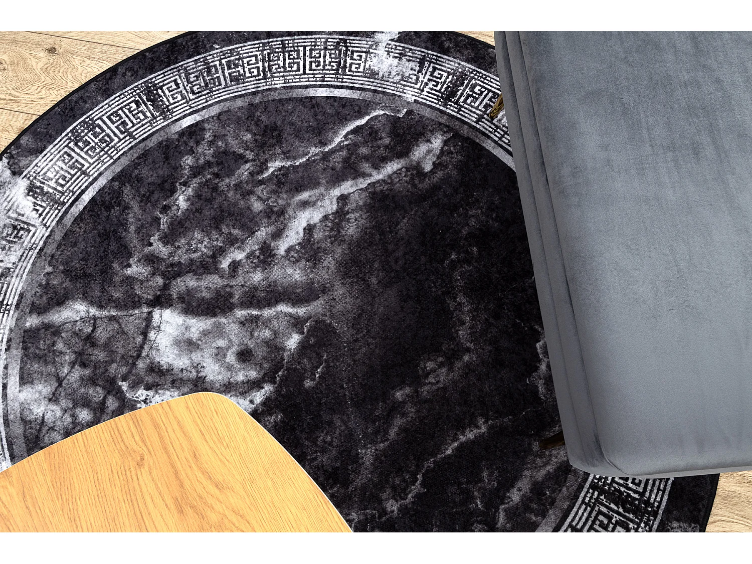 Tapis lavable MIRO 51199.807 cercle Marbre, grec antidérapant - noir  cercle 120 cm