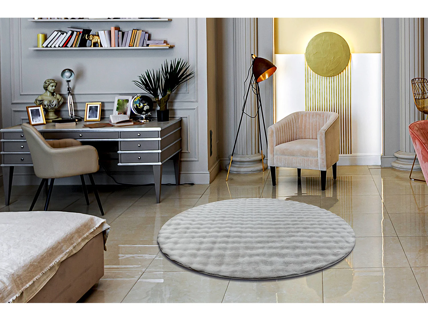 Tapis BUBBLE cercle argentin 21 IMITATION DE FOURRURE DE LAPIN 3D stru cercle 100 cm