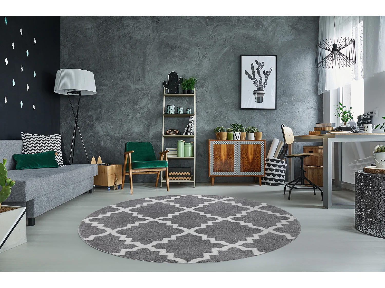 Tapijt SKETCH ROND - F343 grijs / witkleuring klaver Marokkaanse , tre cercle 120 cm