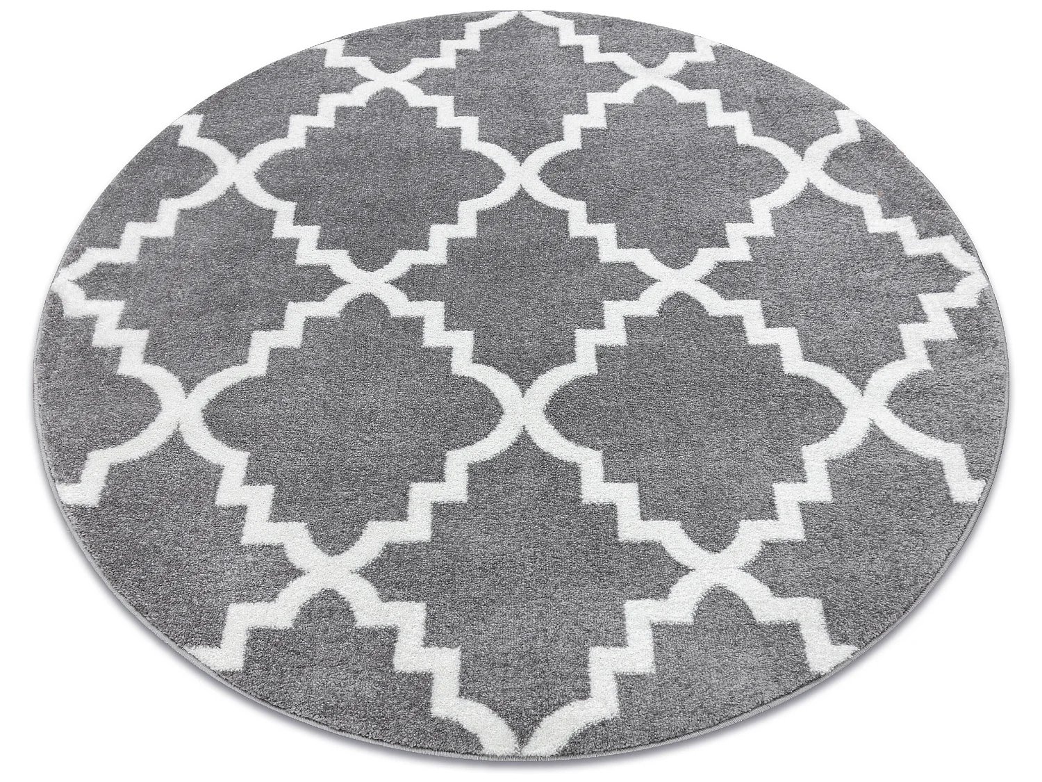 Tapis SKETCH cercle - F343 gris et blanc trèfle marocain trellis cercle 140 cm