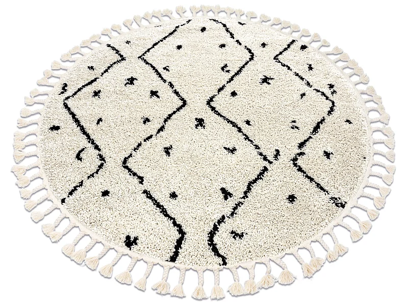 Tapis BERBER TETUAN B751 cercle zigzag crème Franges berbère marocai cercle 120 cm
