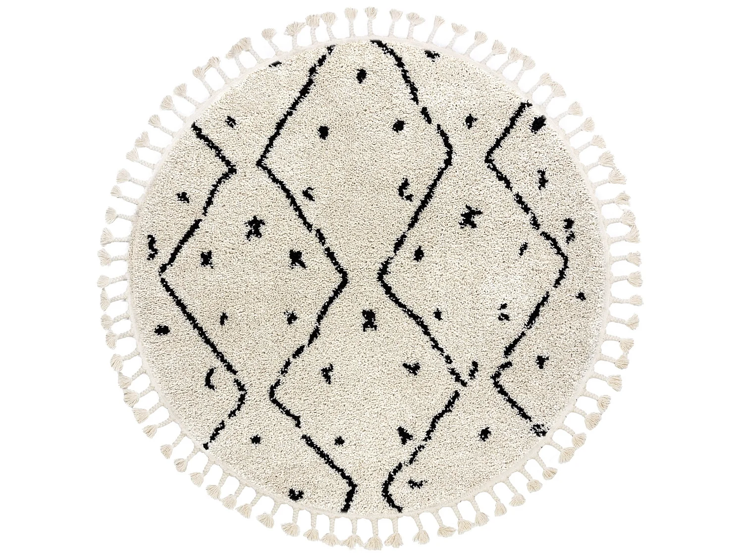 Tapis BERBER TETUAN B751 cercle zigzag crème Franges berbère marocai cercle 120 cm