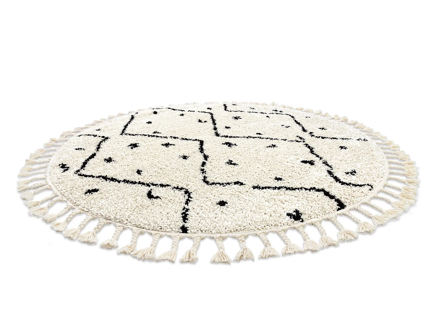 Tapis BERBER TETUAN B751 cercle zigzag crème Franges berbère marocai cercle 120 cm