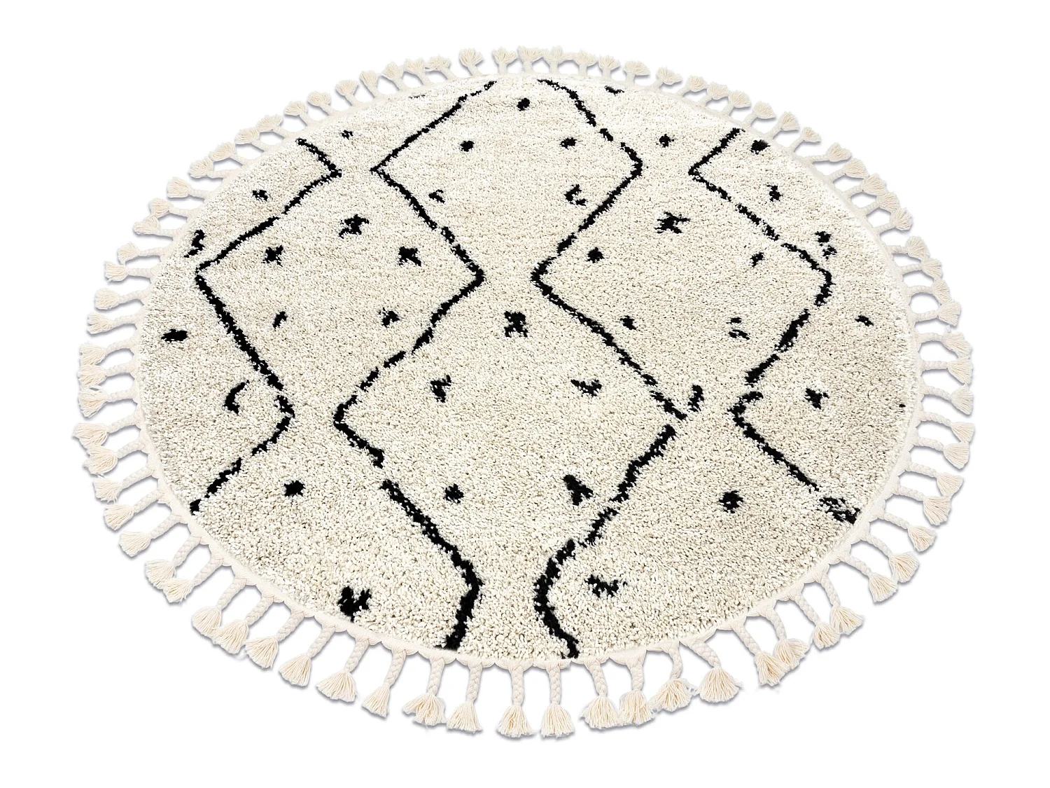 Tapis BERBER TETUAN B751 cercle zigzag crème Franges berbère marocai cercle 120 cm