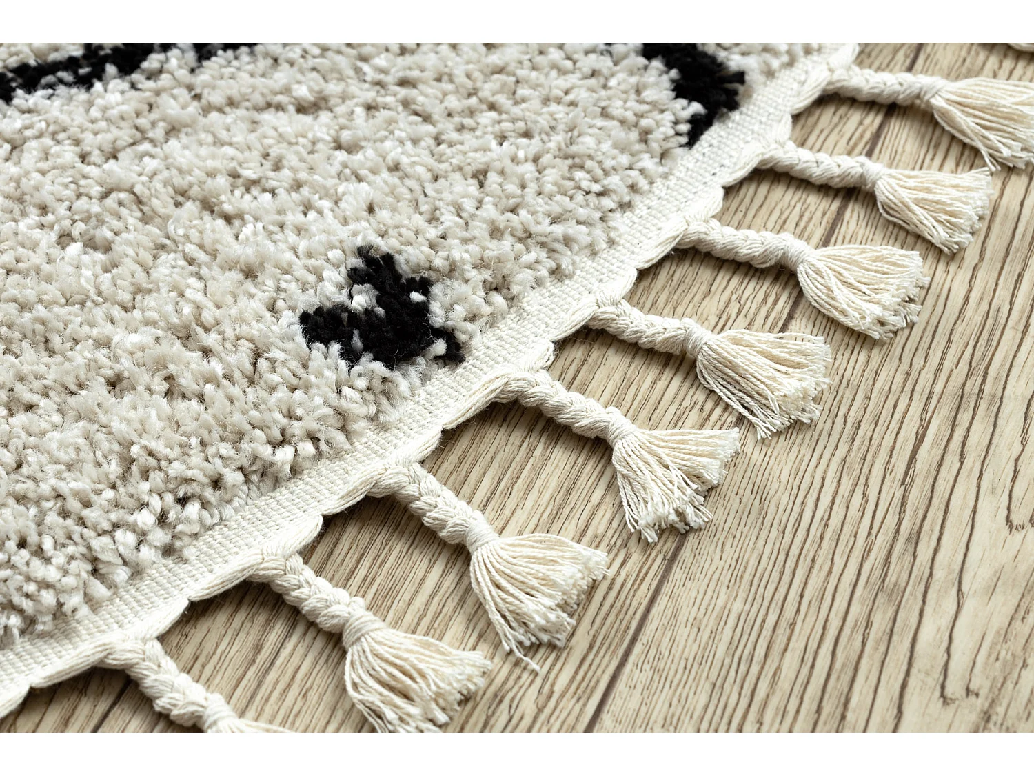 Tapis BERBER TETUAN B751 cercle zigzag crème Franges berbère marocai cercle 120 cm