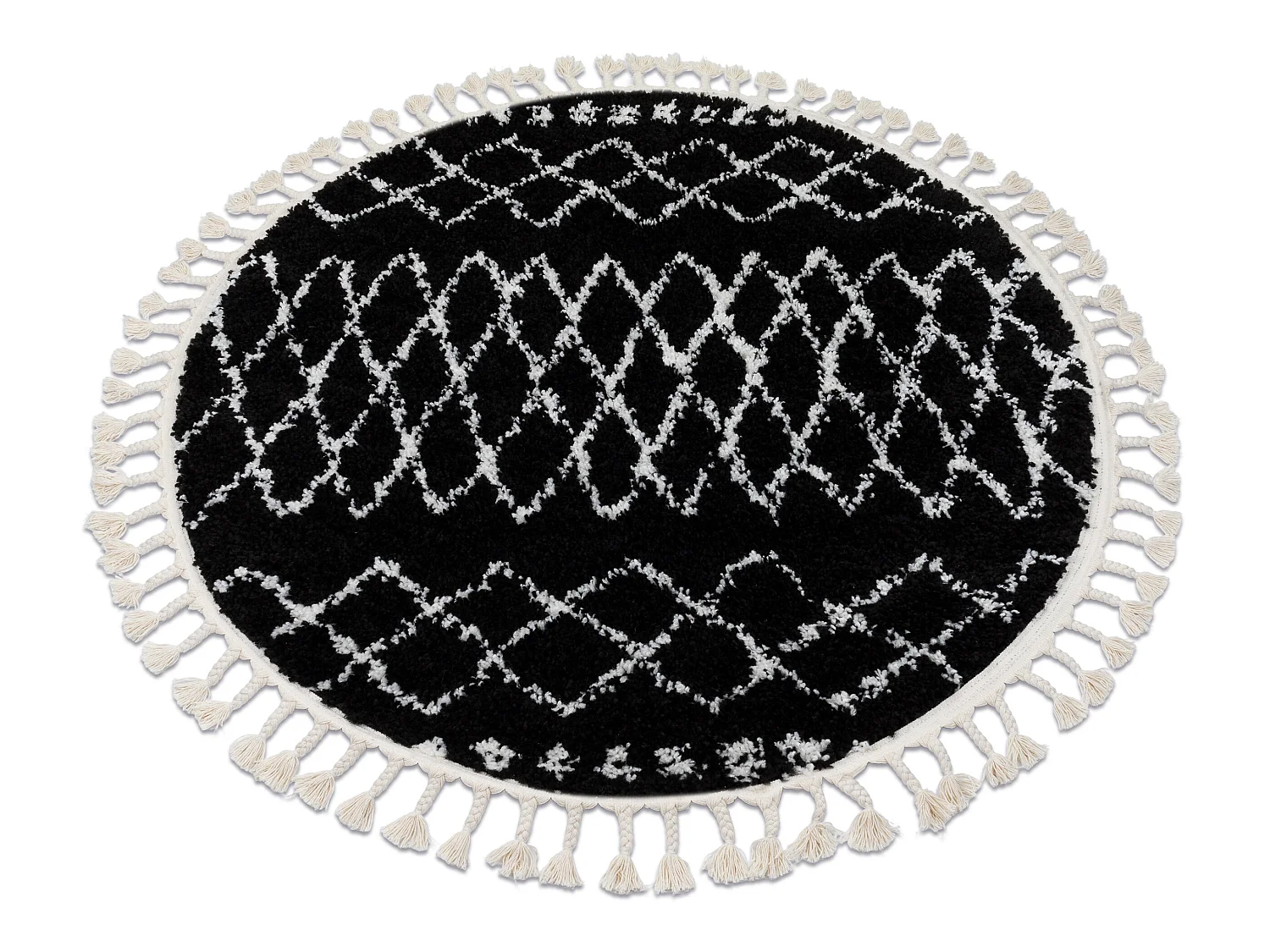 Tapis BERBER ETHNIC G3802 cercle noir et blanc Franges berbère maroca cercle 160 cm