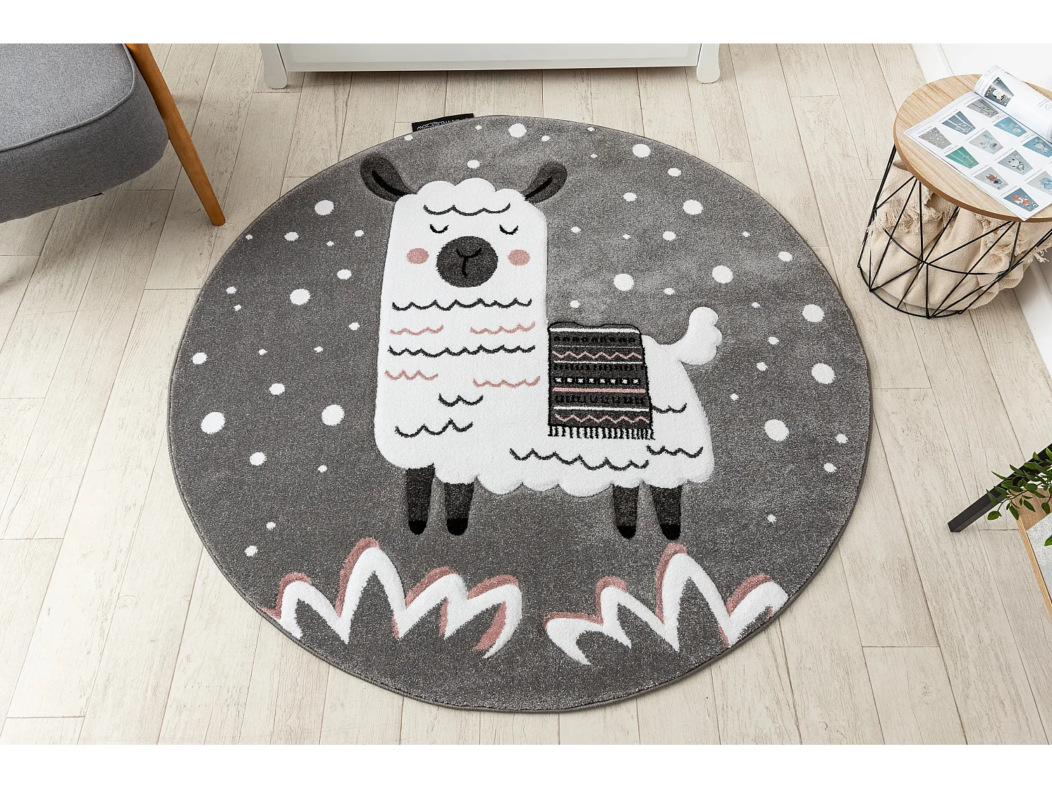 Tapijt PETIT LAMA ROND grijskleuring cercle 140 cm