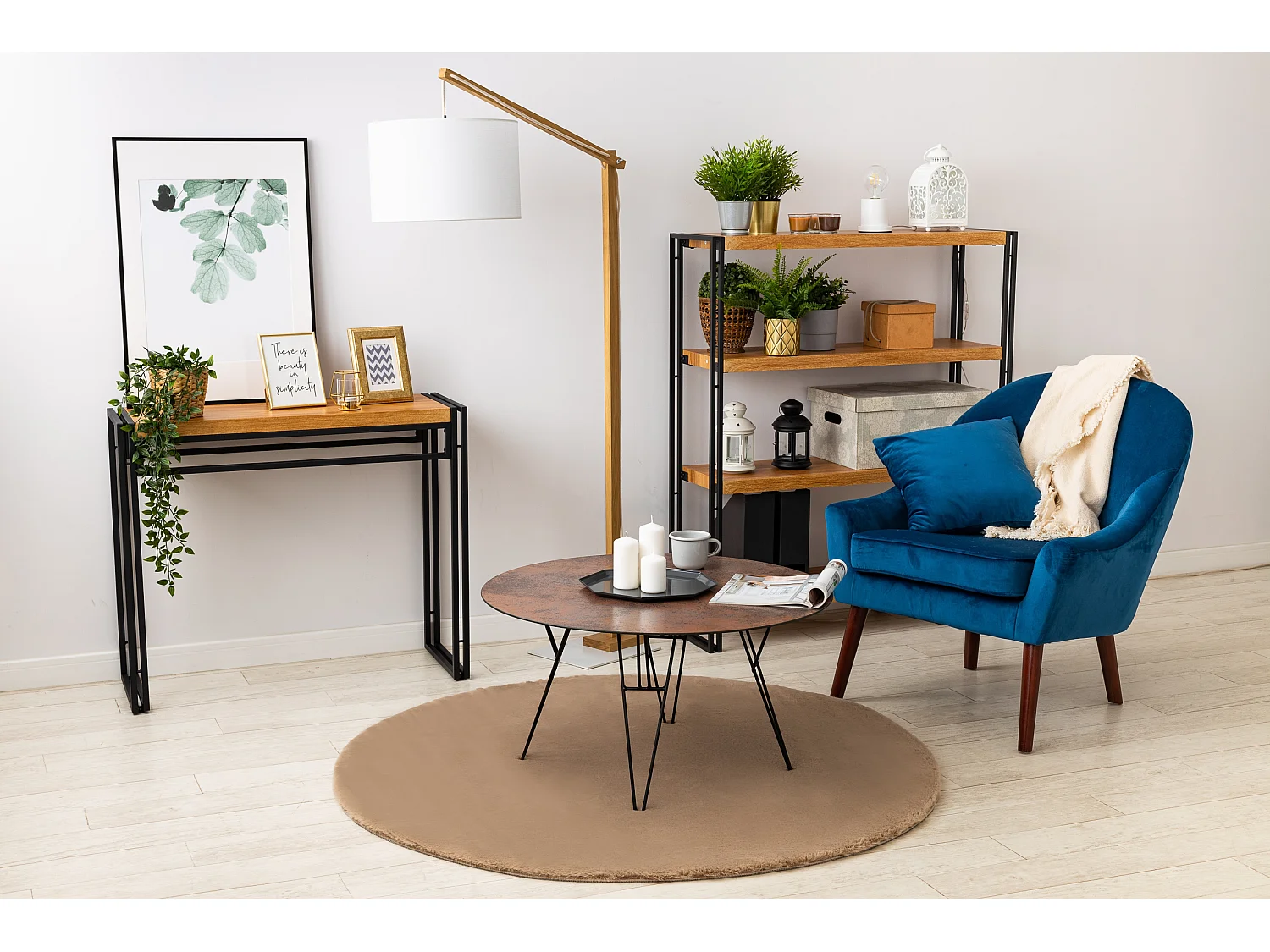 Tapis BUNNY cercle taupe beige IMITATION DE FOURRURE DE LAPIN cercle 80 cm