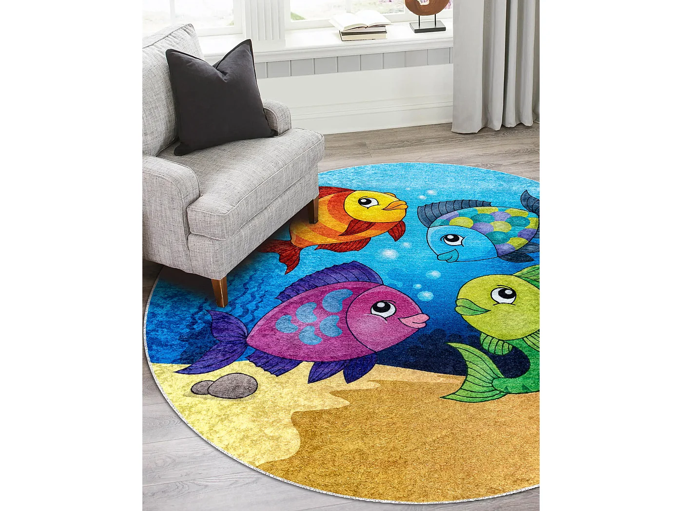 JUNIOR 51594.801 cirkel tapijt wasbaar dieren vissen, oceaan voor kind cercle 80 cm