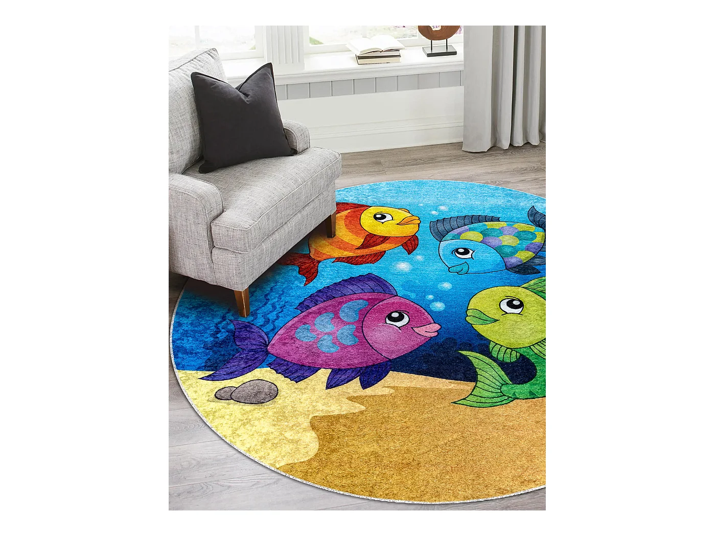 JUNIOR 51594.801 cirkel tapijt wasbaar dieren vissen, oceaan voor kind cercle 80 cm