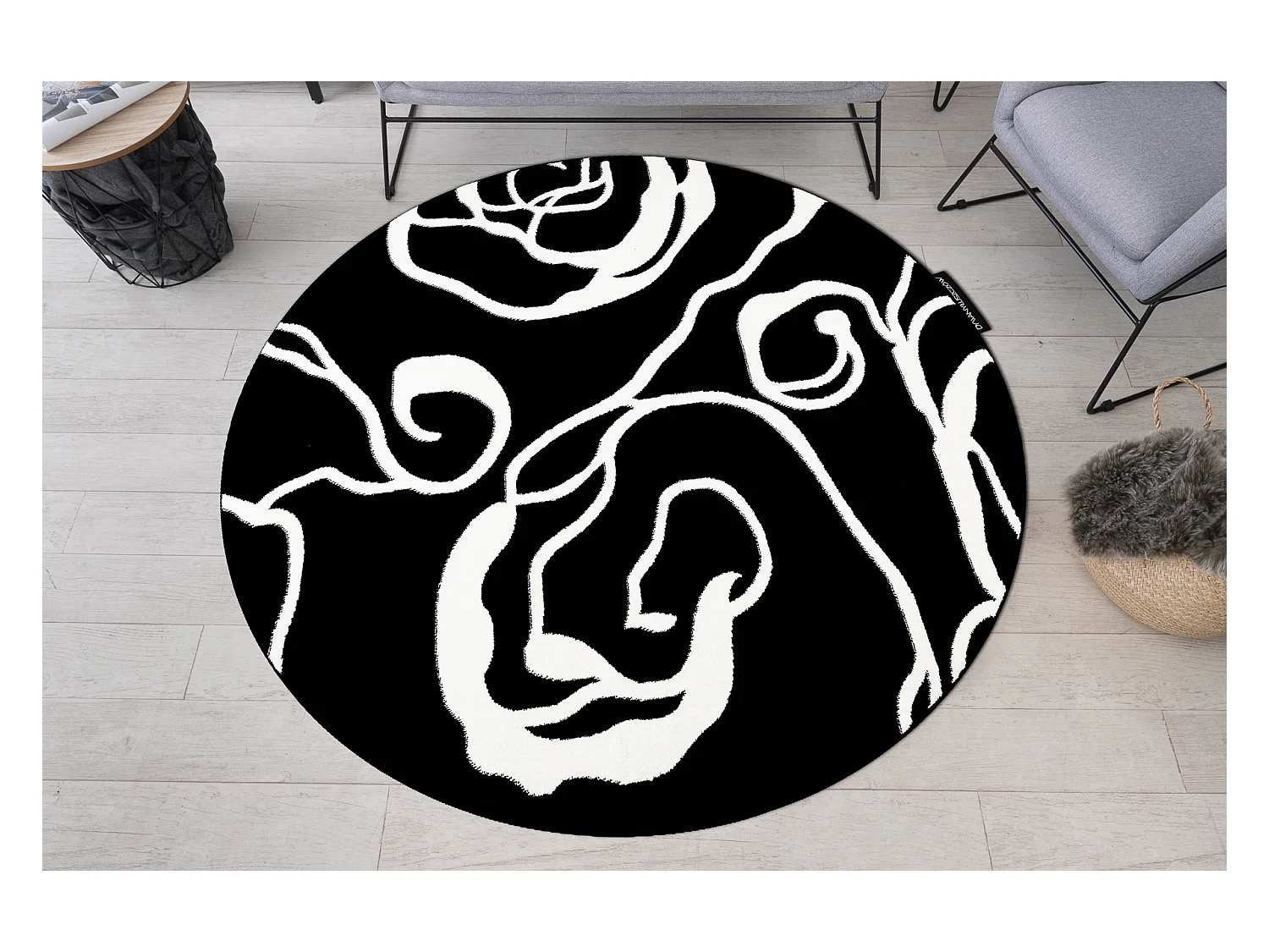 Tapis HAMPTON Rosa cercle rouges, fleurs noir cercle 160 cm