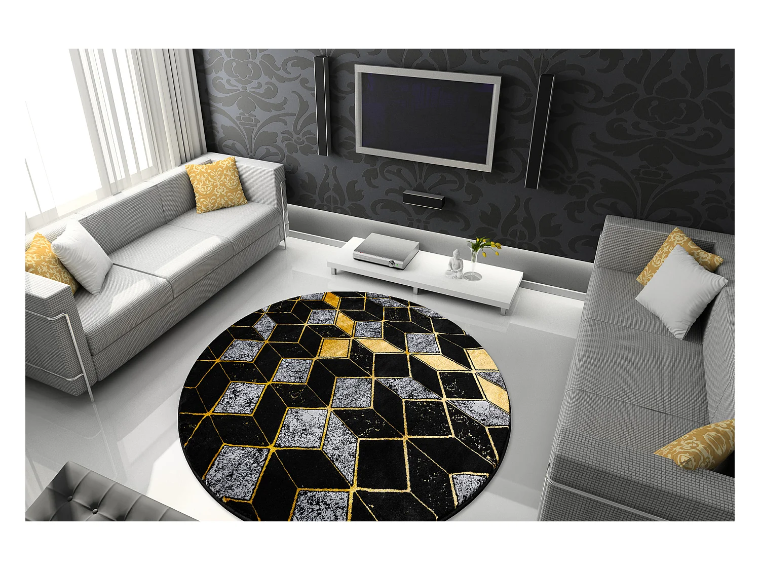 Tapis GLOSS moderne cercle 400B 86 élégant, glamour, art deco, 3D g� cercle 150 cm