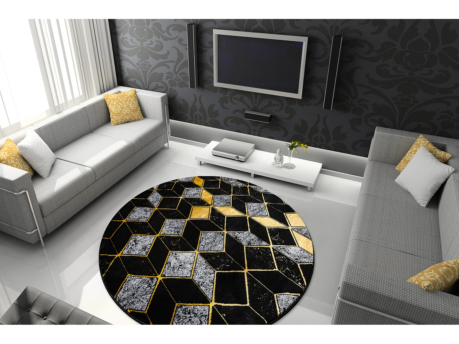 Tapis GLOSS moderne cercle 400B 86 élégant, glamour, art deco, 3D g� cercle 150 cm