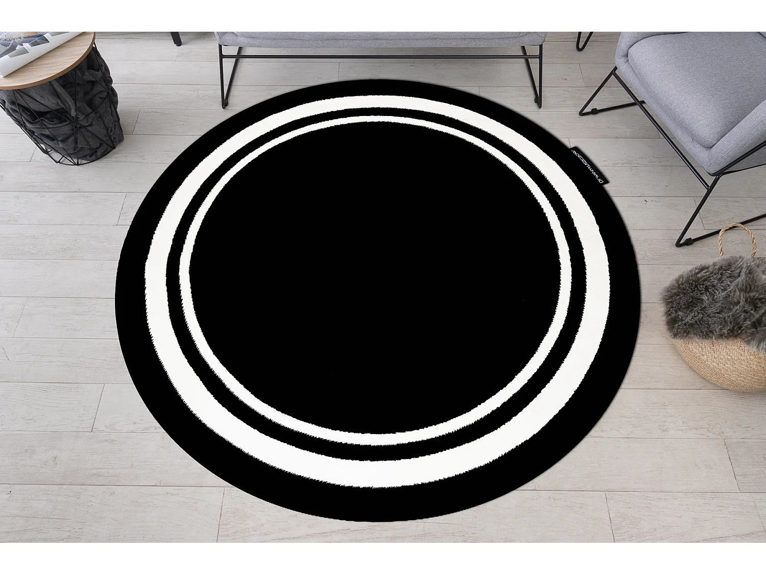 Tapis HAMPTON Border cercle cadre noir cercle 120 cm