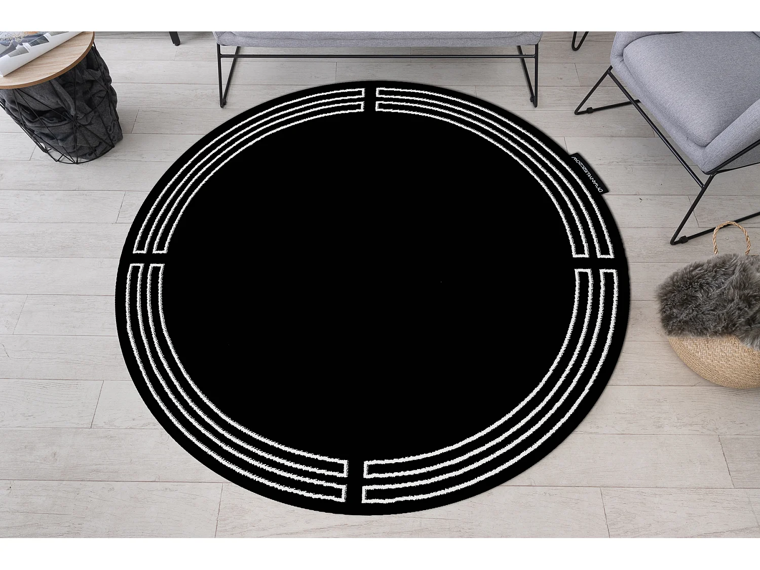 Tapijt HAMPTON Chick rond kader zwart cercle 160 cm