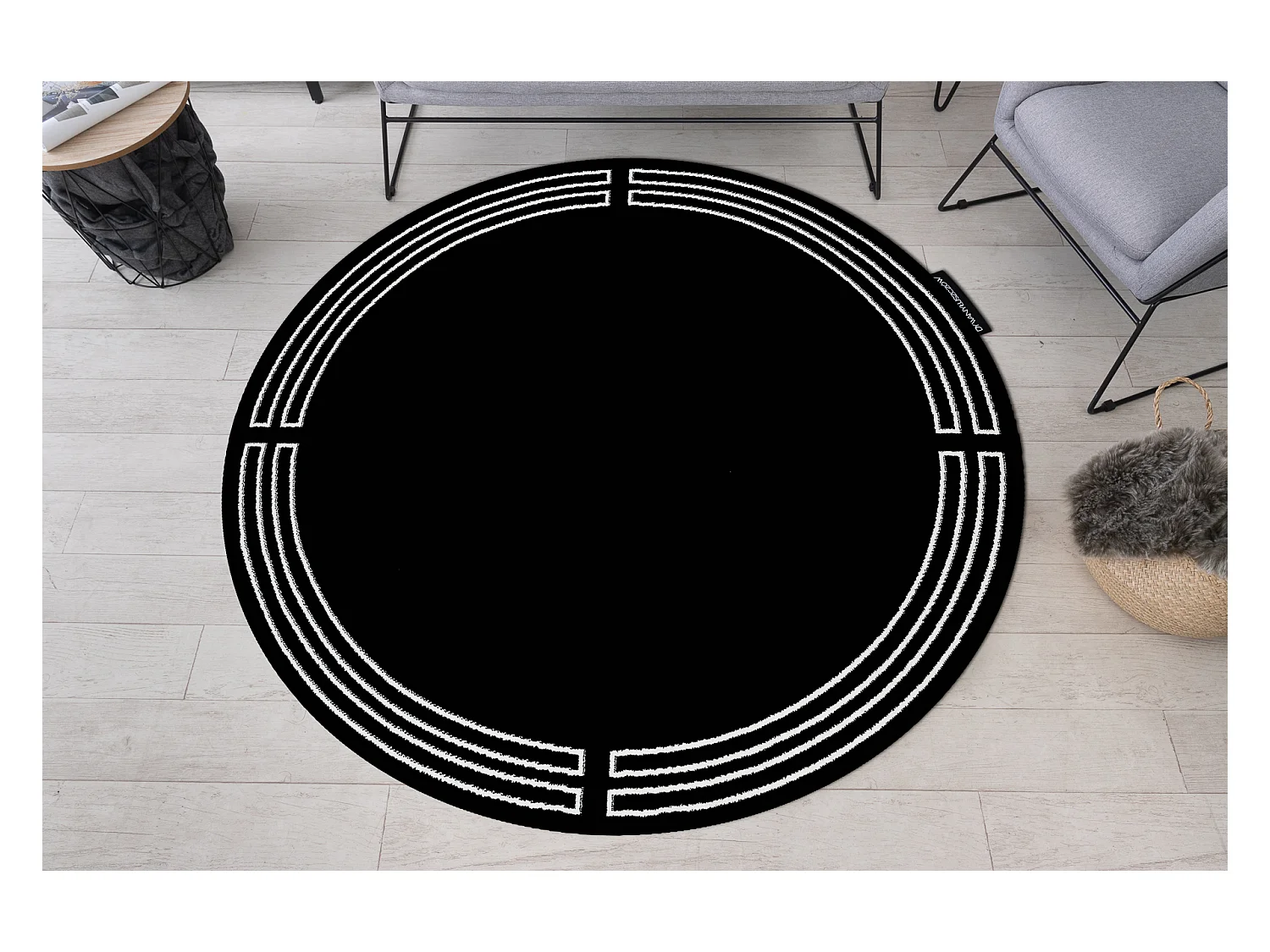 Tapis HAMPTON Chick cercle cadre noir cercle 160 cm