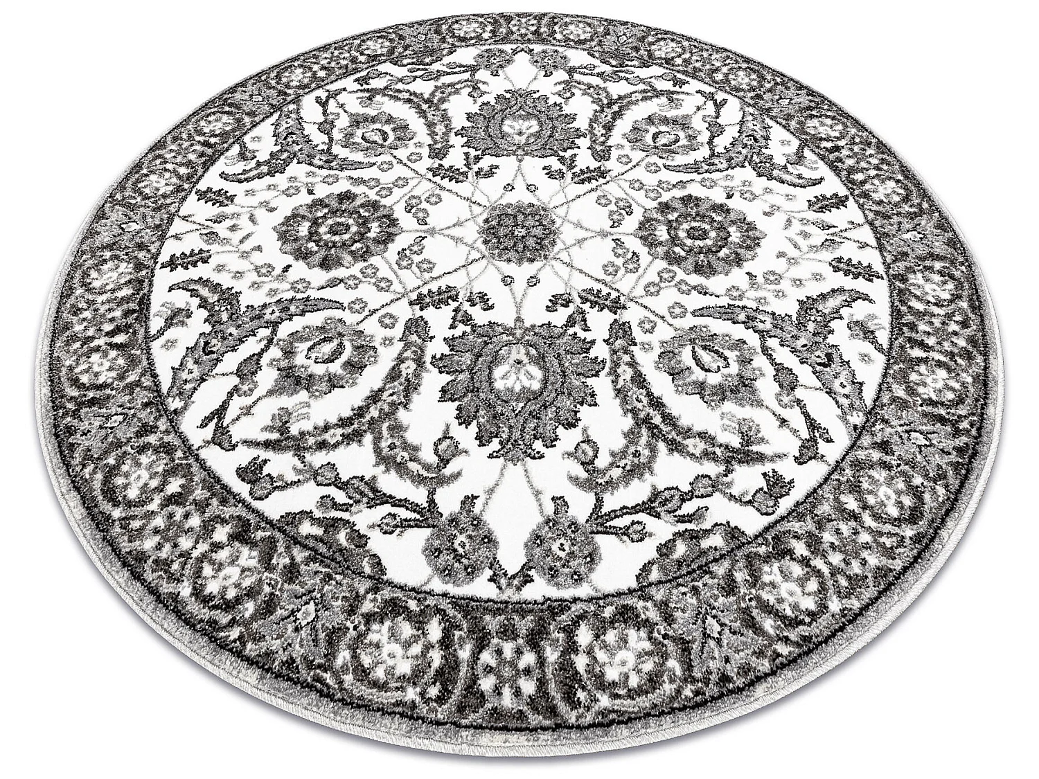 Tapijt MATEO 8037/644 rond Modern kader, bloemen - structureel grijs cercle 200 cm