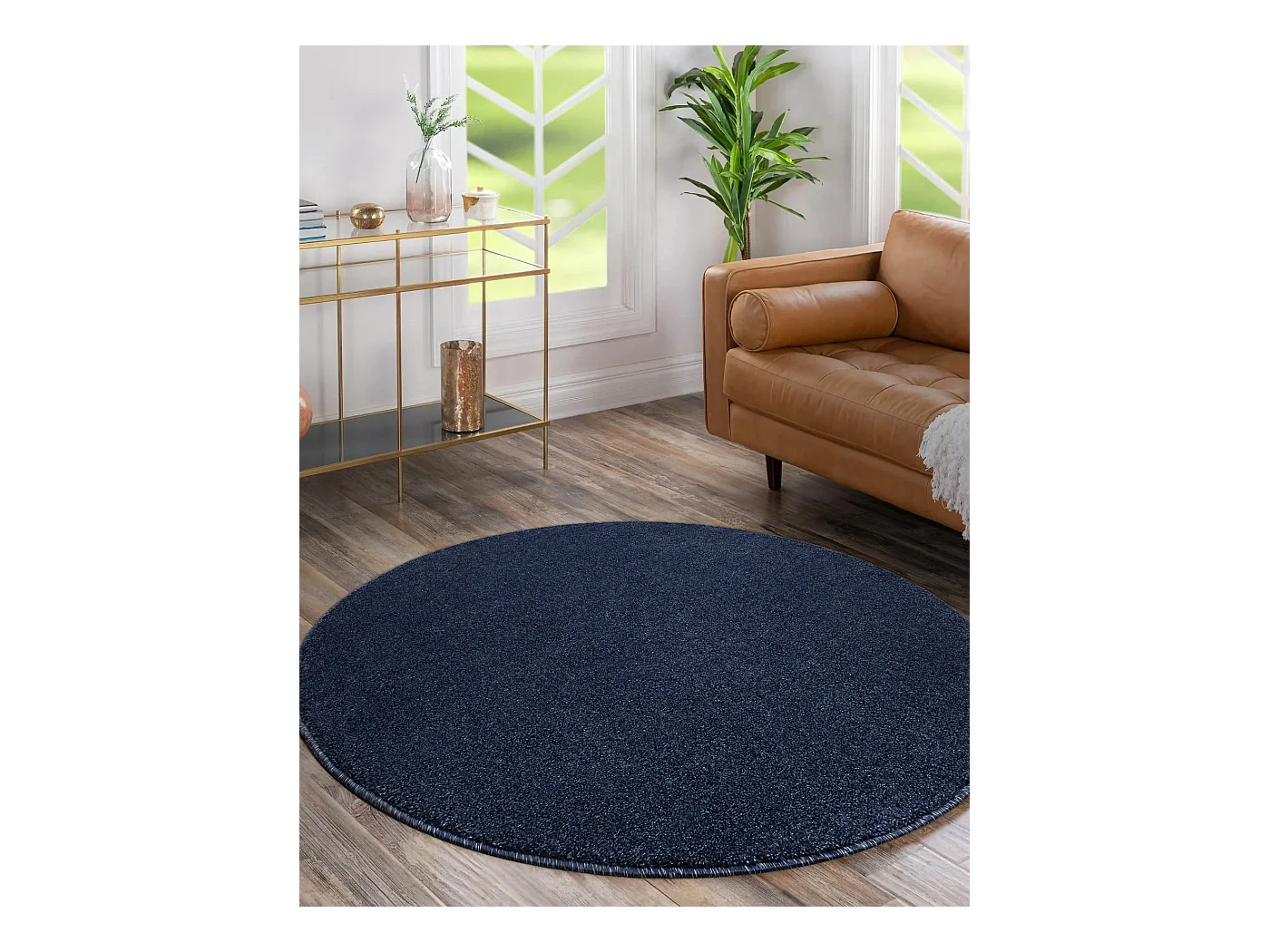 Tapis SOFTY cercle plaine couleur unie bleu foncé cercle 200 cm