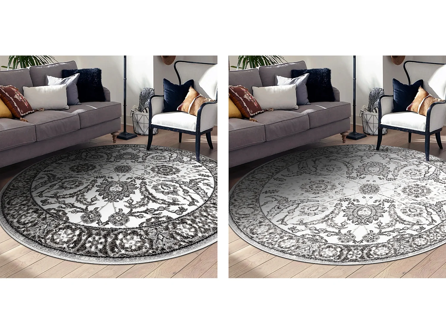 Tapijt MATEO 8037/644 rond Modern kader, bloemen - structureel grijs cercle 160 cm