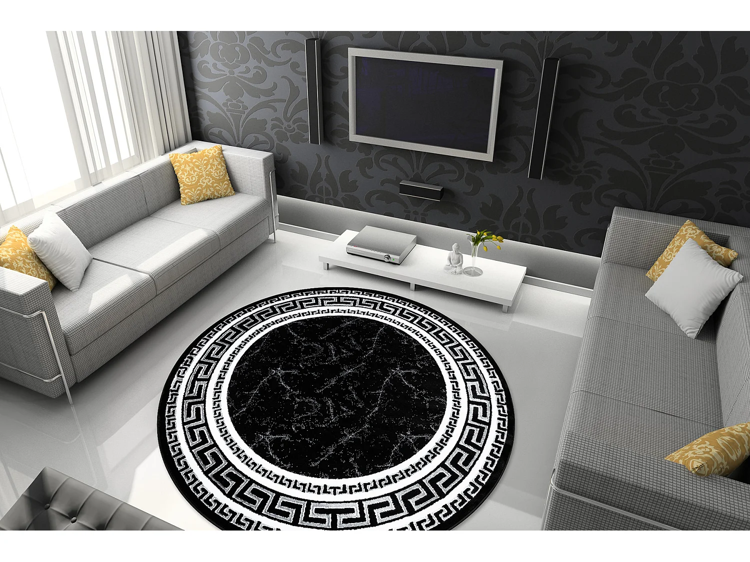 Tapijt GLOSS wiel modern 2813 87 stijlvol, frame, Grieks zwart cercle 200 cm