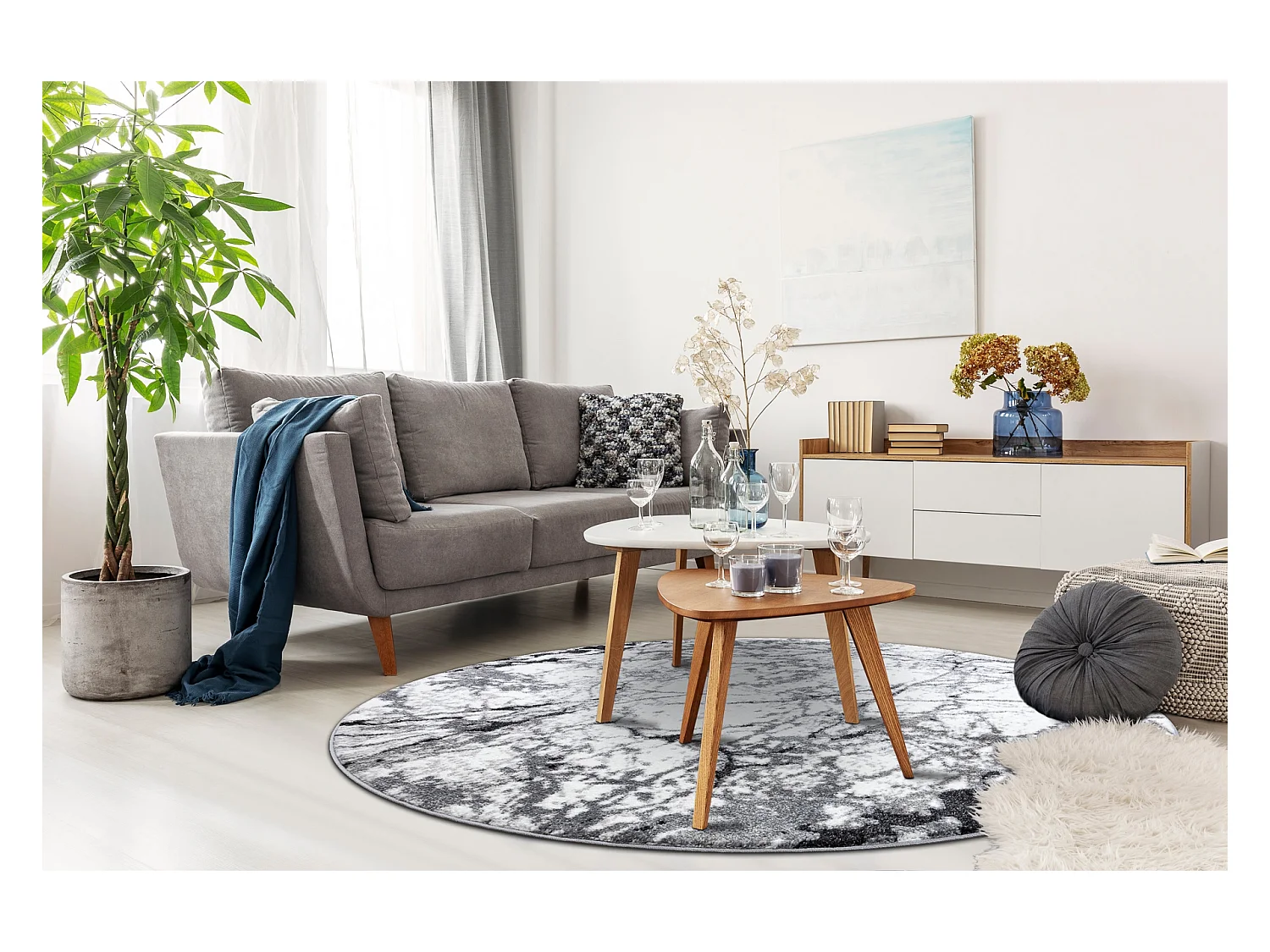 Tapis moderne COZY 8871 Cercle, Marble, Marbre - Structural deux nivea cercle 160 cm