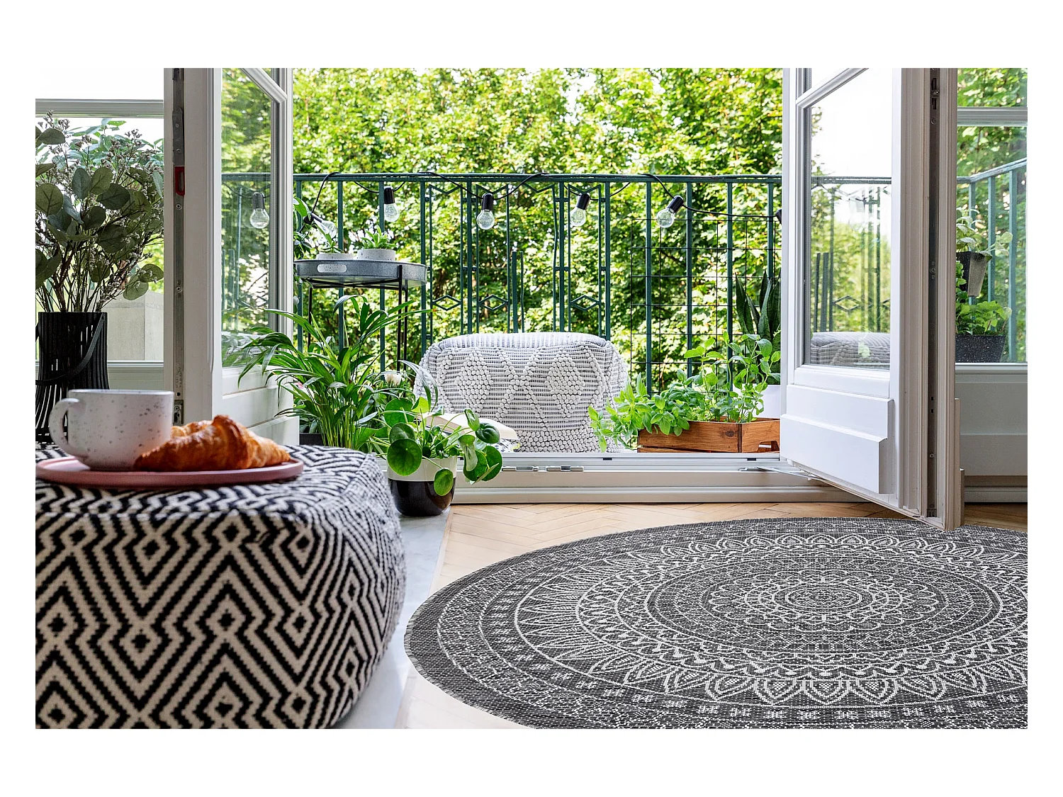 Teppich SISAL LOFT 21207 Rosette BOHO Kreis elfenbein/silber/grau cercle 160 cm