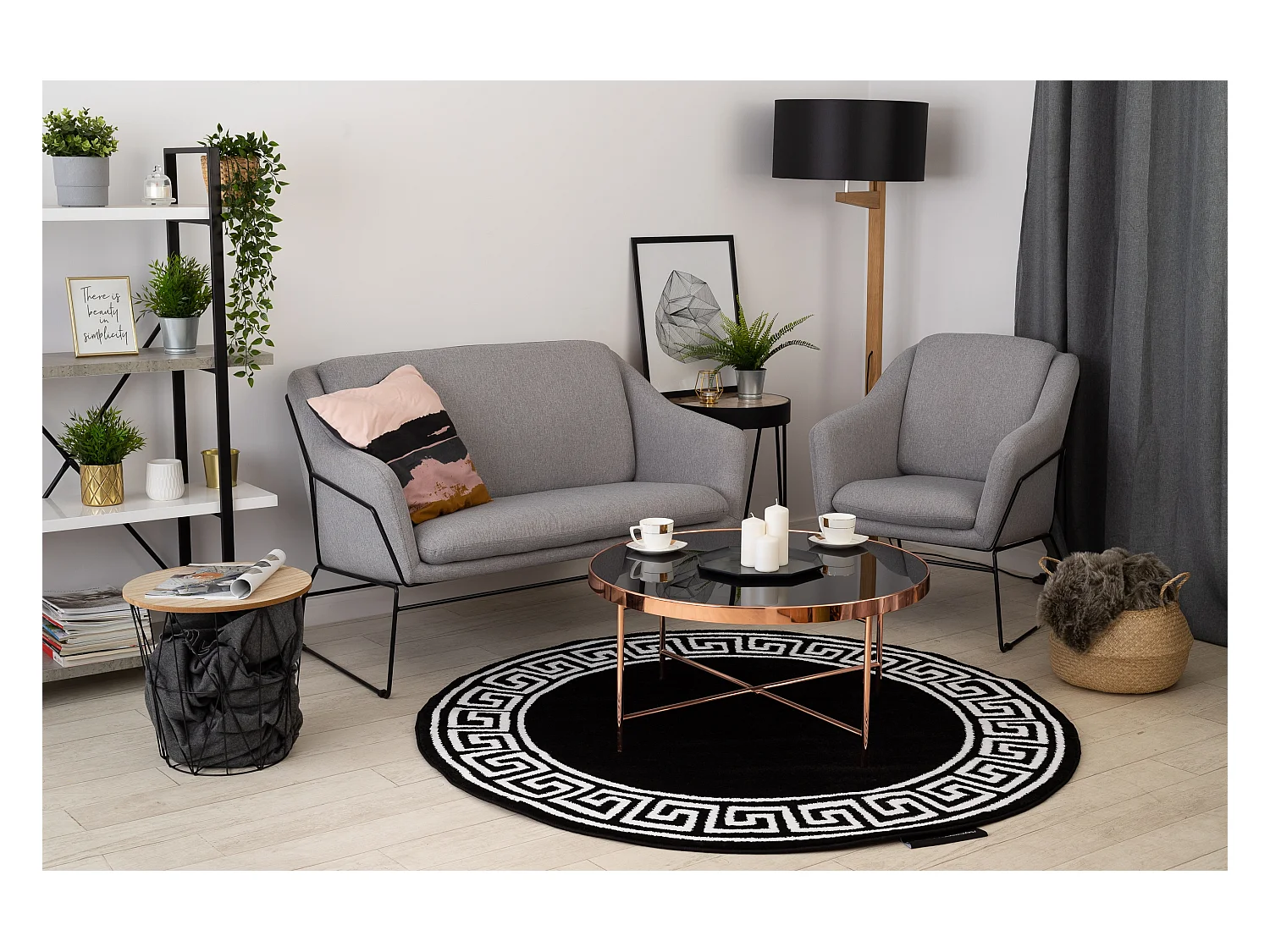 Tapijt HAMPTON Grecos ROND zwart cercle 200 cm