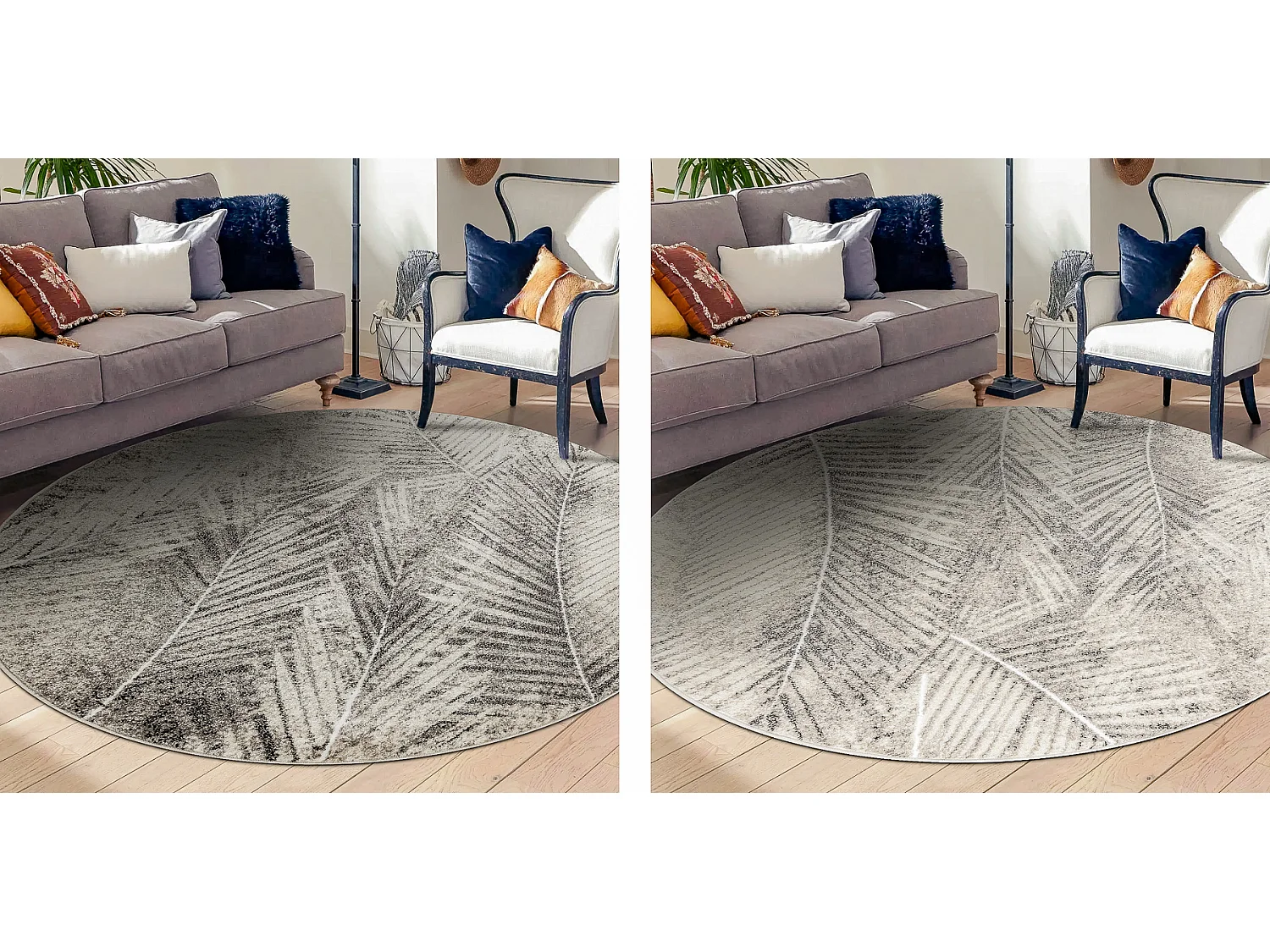 Teppich MATEO 8035/944 Kreis Modern Palmenblätter - Strukturell grau  cercle 100 cm