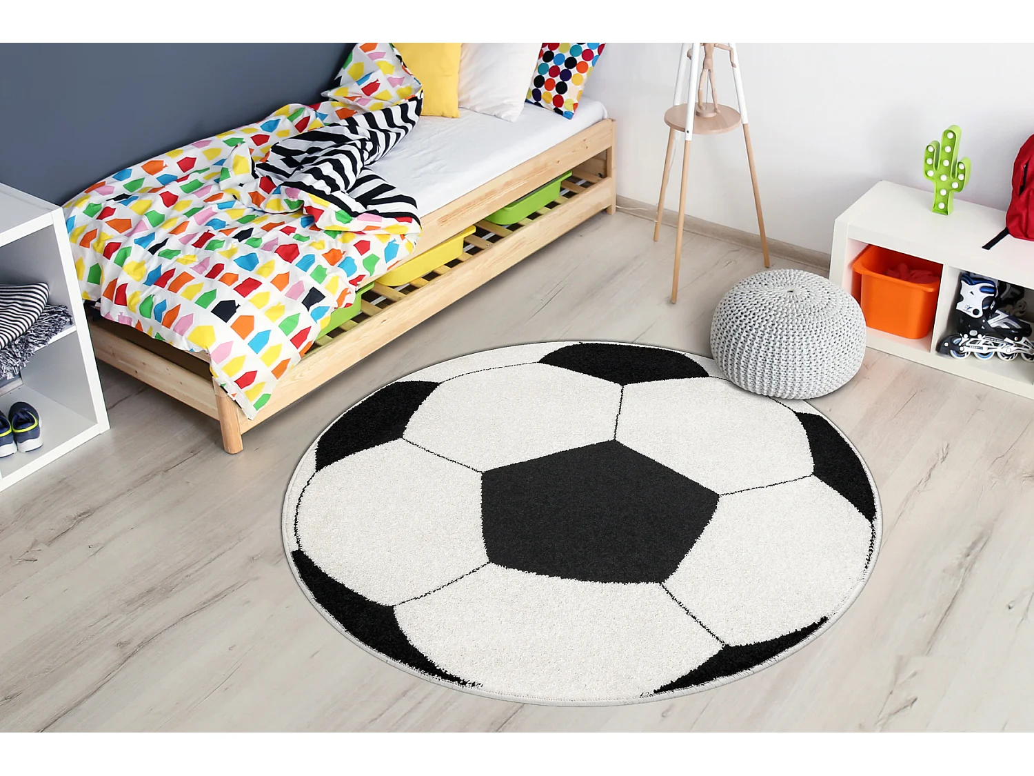 Teppich SILVER Kreis PIŁKA Fußball schwarz - weiß cercle 120 cm