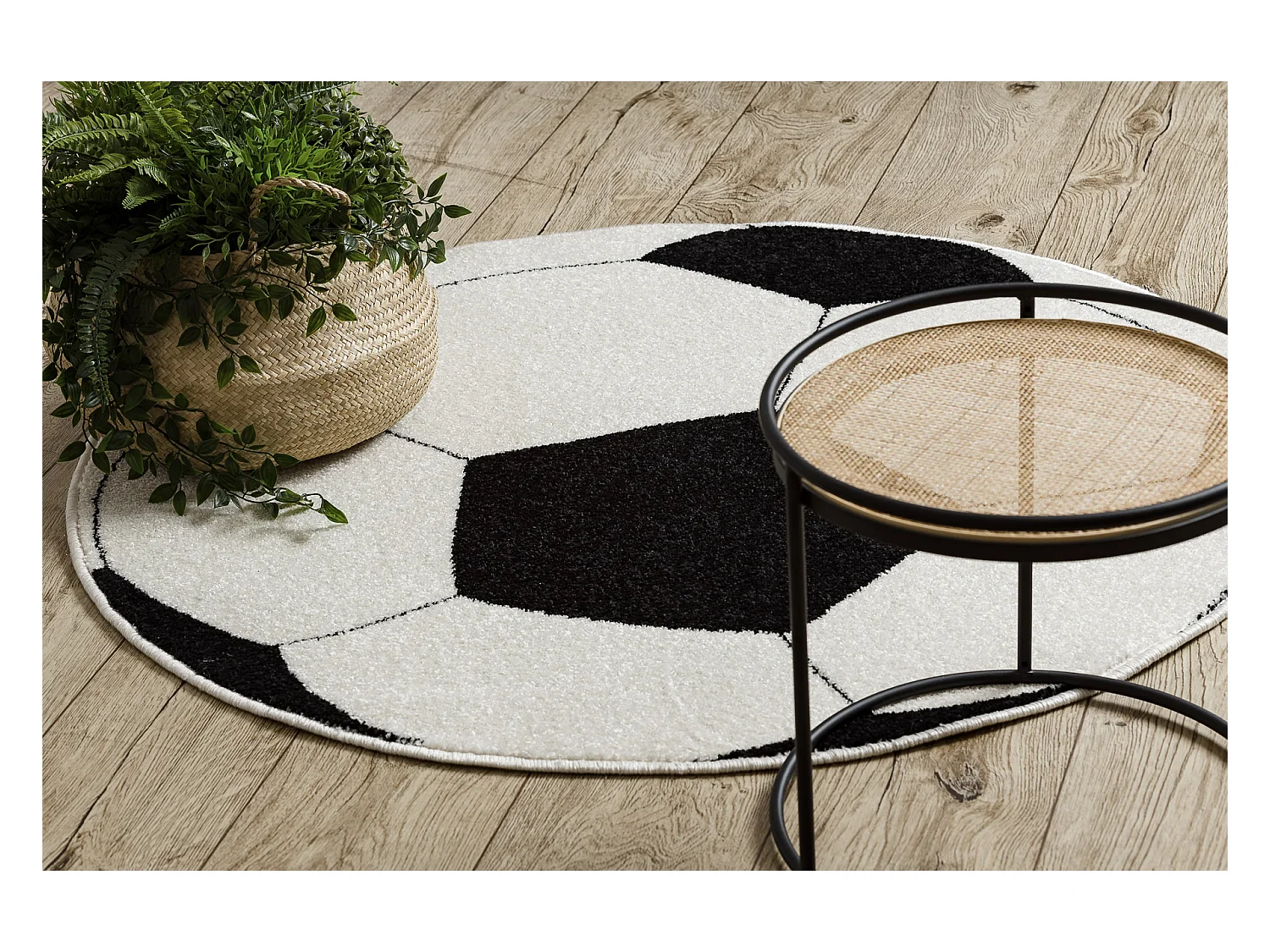 Teppich SILVER Kreis PIŁKA Fußball schwarz - weiß cercle 120 cm