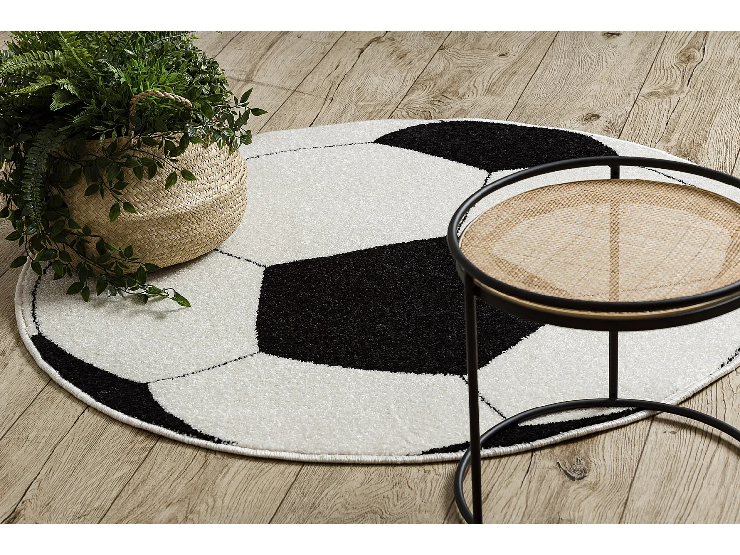 Tapis SILVER cercle PIŁKA football noir - blanc cercle 120 cm