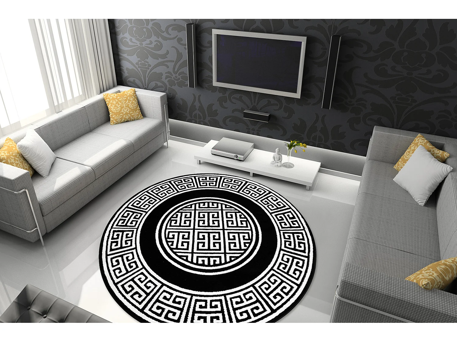 Tapijt GLOSS wiel modern 6776 85 stijlvol, frame, Grieks sleutel patro cercle 150 cm