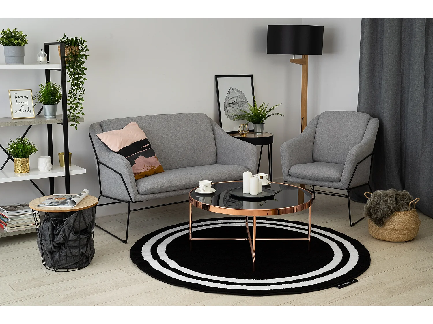 Tapijt HAMPTON Kader ROND zwart cercle 160 cm