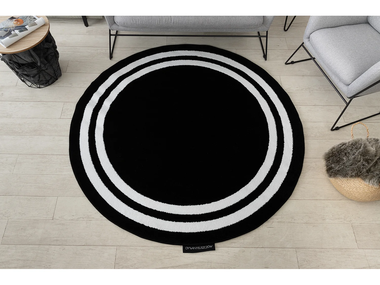 Tapijt HAMPTON Kader ROND zwart cercle 160 cm